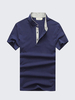 Mens Casual Cotton T-shirt Solid Color Stand Collar Buttons Short Sleeve Polo Shirt