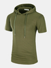 Mens Casual Hooded T-shirt Drawstring Mid Long Regular Fit Fashion Top Tees