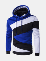 Mens Casual Hoodies Fleece Stitching Color Long Sleeve Hooded Sweatshirt