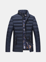 Mens Casual Outdoor Zipper Stand Collar Waterproof Solid Color Thicken Padded Jacket