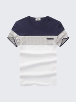 Mens Casual Regular Fit Stripes Printing Cotton Short Sleeve Round Neck T-Shirt