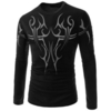 Mens Casual Slim Fit Round Neck Tattoo Print Cotton Blend Long Sleeve T-Shirt