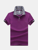 Mens Casual Solid Color Plaid Turndown Collar Short Sleeved Polo Shirts