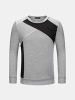 Mens Casual Sweatshirt Stitching Color O-neck Slim Fit Long Sleeve Tops