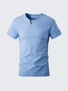 Mens Chinese Retro Summer Linen Solid Color Short Sleeve T-shirt Button Top Tee