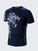 Mens Chinese Style Totem Printing T-shirt Crew Neck Slim Fit Short Sleeve Quick Dry Tee Top