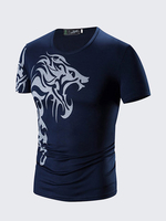 Mens Chinese Style Totem Printing T-shirt Crew Neck Slim Fit Short Sleeve Quick Dry Tee Top
