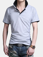 Mens Color Splicing Turn Down Collar Solid Color Slim Fit Casual Short Sleeved Polo Shirts