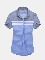 Mens Contrast Color All Match Slim Fit Turndown Collar Short sleeved Business Casual Shirts