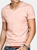 Mens Cotton Breathable Solid Color Basic Home Wear V-neck Short Sleeve Casual T-shirt