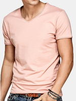 Mens Cotton Breathable Solid Color Basic Home Wear V-neck Short Sleeve Casual T-shirt