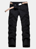Mens Cotton Cargo Pants Loose Fit Solid Color Multi-pocket Casual Trouser