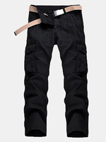 Mens Cotton Cargo Pants Loose Fit Solid Color Multi-pocket Casual Trouser