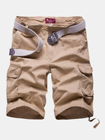 Mens Cotton Casual Summer Multi pockets Solid Color Cargo Shorts