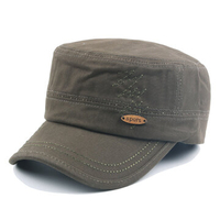 Mens Cotton Embroidered Flat Top Hat Army Cadet Hat Outdoor Visor Snapback Baseball Cap