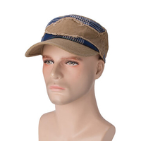 Mens Cotton Grid Patch Flat Top Hat Outdoor Casual Military Training Sunscreen Baseball Cap