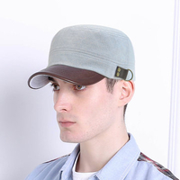 Mens Cotton Jacquard Breathable Pu Brim Flat Top Hats Casual Outdoor Visor Baseball Cap Adjustable