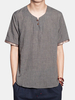 Mens Cotton Linen Retro T-shirt Round Neck Chinese Style Short Sleeve Loose Fit Top Tee