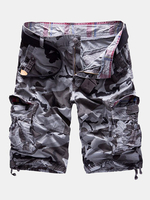 Mens Cotton Shorts Casual Camo Multi Pockets Loose Cargo Shorts