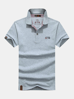 Mens Cotton Solid Color Casual Tops Turn-down Collar Short Sleeve Business Polo Shirt
