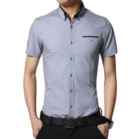 Mens Cotton Solid Color TurnDown Collar Short Sleeved Business Dress Shirts