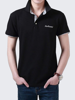 Mens Cotton Stand Collar Polo Shirt Summer Embroidery Button Short Sleeves T-shirt