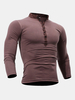 Mens Cotton Stand Collar T-shirt Buttons Breathable Long Sleeve Solid Color Tops