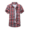 Mens Cotton Turndown Collar Plaid Loose Fit Casual Short sleeved Shirts