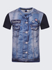 Mens Creative 3D Denim Jacket Printed Tops O-neck Short Sleeve Casual T-shirt
