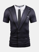 Mens Creative 3D Printed Fake Two Pieces O-neck Short Sleeve Casual T-shirt