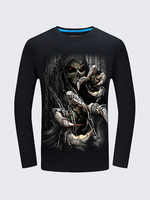 Mens Creative 3D Skeleton Chains Printing Cotton O-Neck Long Sleeve Plus Size T-Shirt
