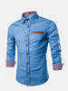 Mens Denim Washed Slim Fit Long Sleeved Casual Dress Shirts Casual Cotton Shirts