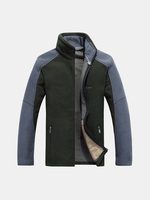 Mens Fall Winter Coat Thick Fleece Stand Collar Splice Warm Casual Jacket