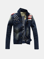 Mens Fall Winter Denim Shirt Stitching Fashion Slim Fit Turndown collar Jacket