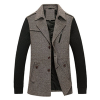 Mens Fall Winter Fashion knitted Patchwork Turndown Collar Casual Jacket Coat