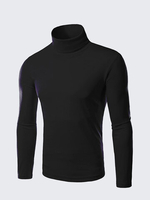 Mens Fall Winter High Collar Solid Color Slim Fit Knitted Warm Sweater Tops