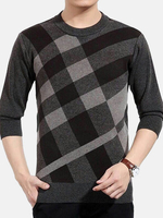Mens Fall Winter Knitting Sweater Thick Warm Checks Pattern Long Sleeve Tops