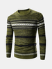 Mens Fall Winter Pullover Knitted Stripes Pattern O-Neck Slim Fit Casual Sweater