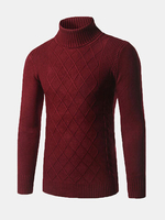Mens Fall Winter Pullover Solid Color High Collar Slim Fit Knitted Sweater
