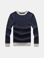 Mens Fall Winter Pullover Solid Color O-Neck Slim Fit Knitted Sweater