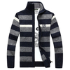 Mens Fall Winter Stripe Pattern Knitted Thick Stand Collar Casual Jacket