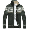 Mens Fall Winter Sweater Snowflake Pattern Knitted Thick Stand Collar Casual Cardigan