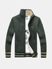 Mens Fall Winter Sweater Stripes Pattern Knitted Thick Stand Collar Casual Cardigan