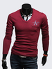 Mens Fall Winter V-Neck Letters Embroidery Solid Color Slim Long Sleeve T-Shirts