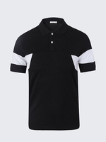 Mens Fashion Black White Splice Printing Stand Collar Slim Fit Short Sleeve Polo T-Shirt