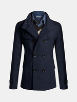 Mens Fashion British Style Coat Solid Color Woolen Double Breasted Casual Long Jacket