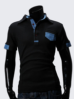 Mens Fashion Contrast Color Front Little Pocket Short Sleeve Polo T-Shirt
