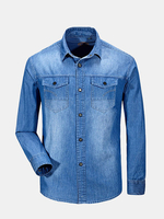 Mens Fashion Denim Front Pockets Turndown Collar Long Sleeve Cotton Shirts