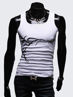 Mens Fashion Dragon Printed Cotton sleeveless Vest Leisure Tank Top
