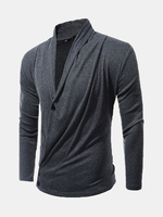 Mens Fashion Fall Solid Color Two Buttons Turndown Collar Casual Cardigan